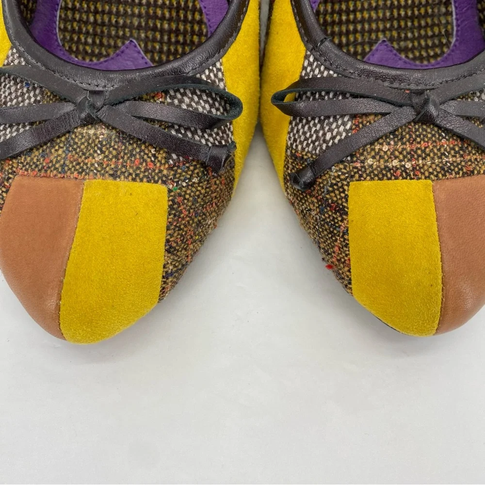 Kensie yellow & brown patchwork wedges - Picture 7 of 9